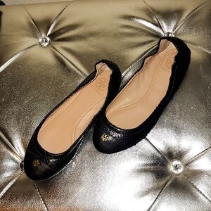Tory Burch Ballet black reptile flats Size 5
